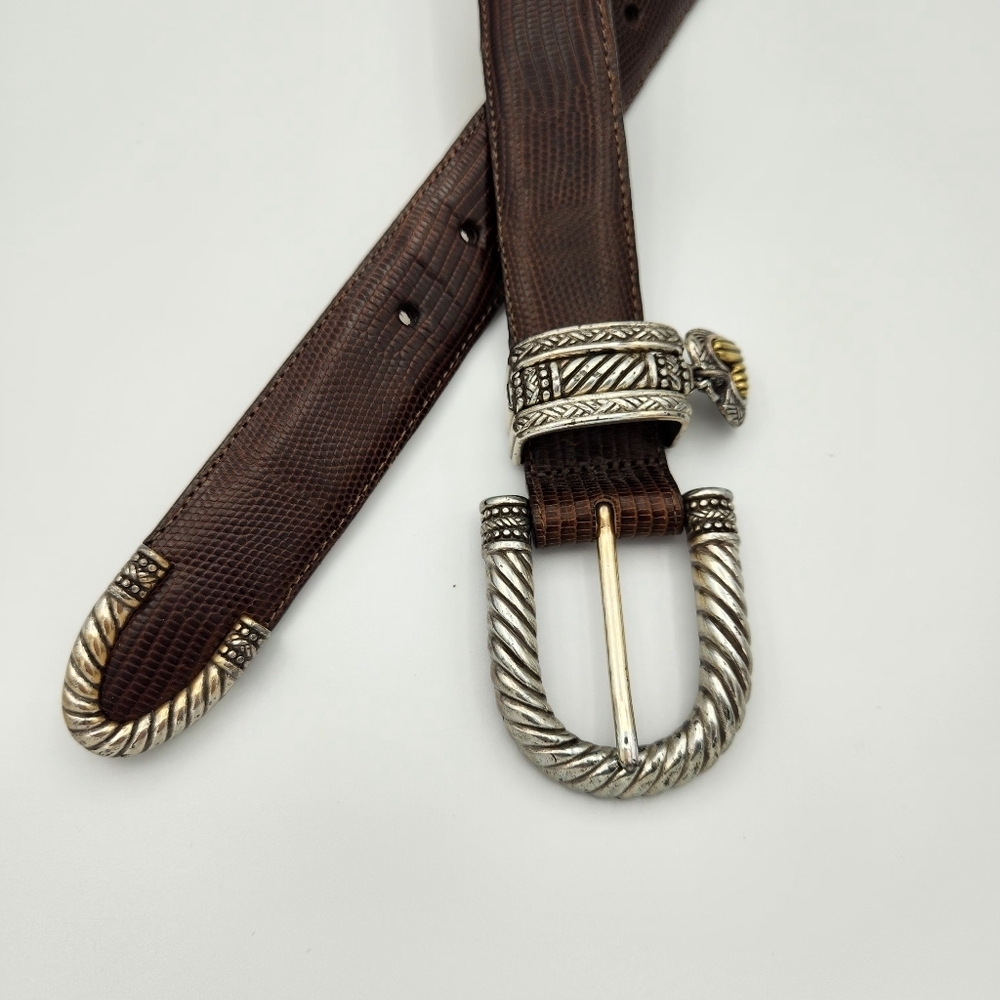 Vintage‎ Brighton Brown Leather Belt Silver Heart Charm Buckle Western Y2K